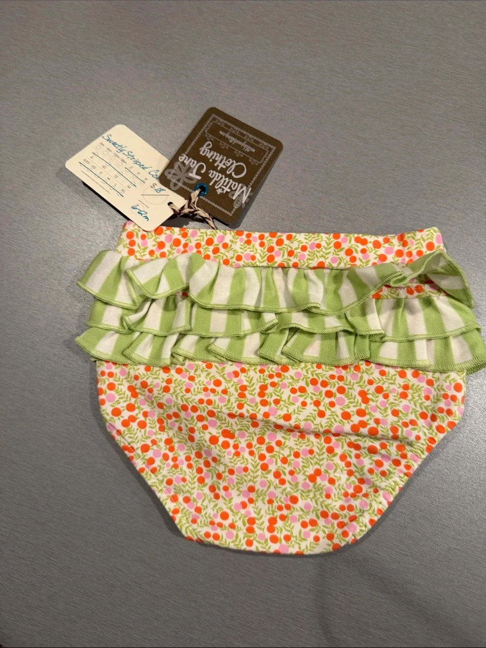 Matilda Jane Green Striped Ruffle Diaper Cover with Orange & Pink Floral